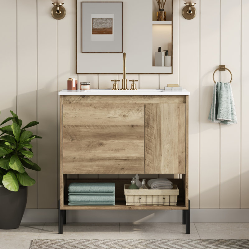 Meuble-lavabo moderne en bois 30 po avec meuble-lavabo en céramique