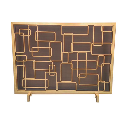 Rectangles Firescreen With Mesh Antique Gold Finish