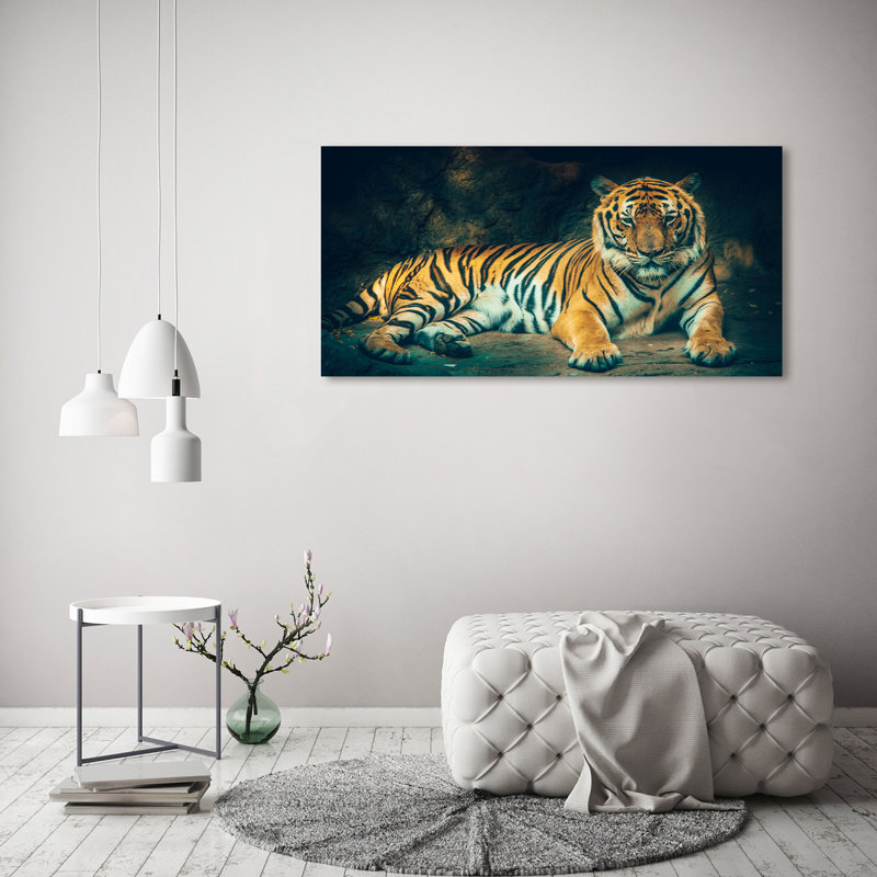 A Tiger In A Cave - Wrapped Canvas Print
