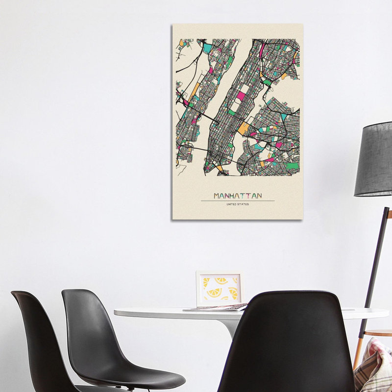 Manhattan, New York Map by Ayse Deniz Akerman - Wrapped Canvas Print, 101.6 cm H x 66.04 cm W x 1.91 cm D