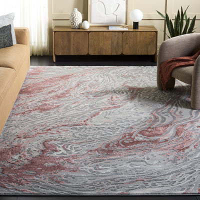 Avleen Power Loom Grey/Pink Rug