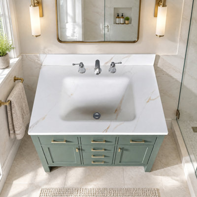 Plateau de meuble-lavabo en pierre frittée, lavabo intégré avec dosserets de 4 po de hauteur