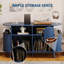 Tourne-disque rond, armoire de rangement en vinyle, bleu Mid-Century moderne