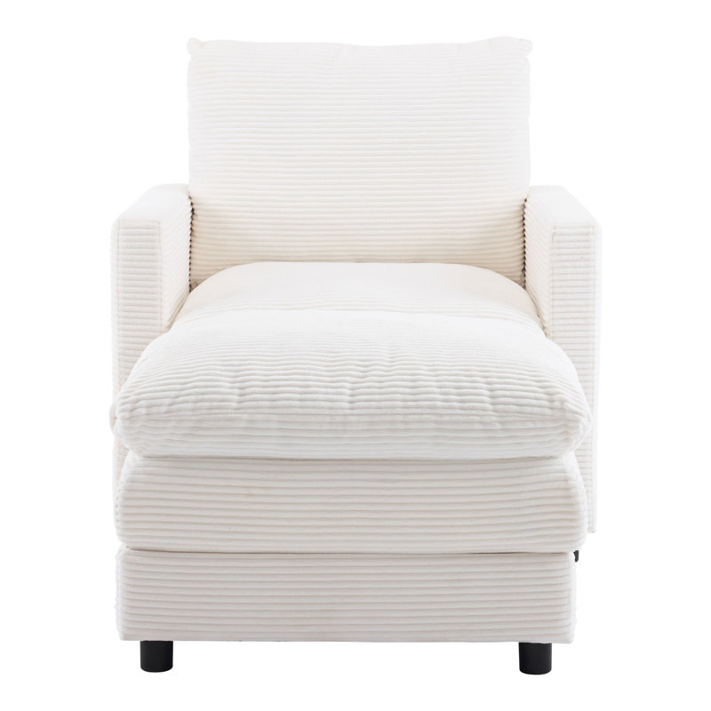 Fauteuil rembourré en velours côtelé avec repose-pieds, fauteuil surdimensionné pour chambre à coucher, salon, bureau (beige)