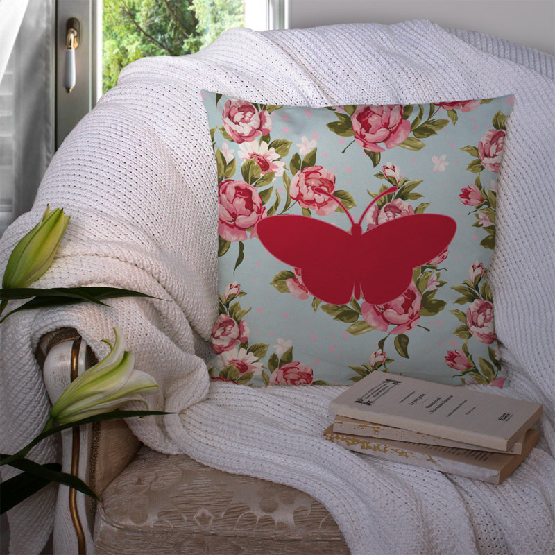 Coussin décoratif intérieur/extérieur carré bleu beige shabby, H 18 po x l 18 po x P 5,5 po