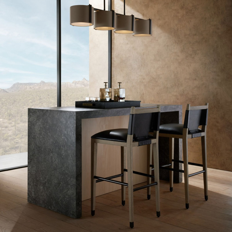 Burdock Bar Stool, Black Leather, Counter Stool (27” Seat Height)