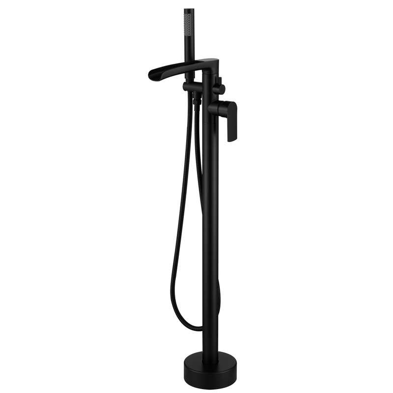 Floor Waterfall Faucet with Diverter, Matte Black