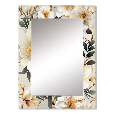 Chareese Beige Boho Chic Poppy Blooms - Floral Unique Wall Mirror Decor, Floral Large Mirror, Printed Metal Art