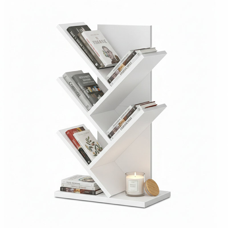 Cloud White 5-Tier Tree Bookshelf Space-Saving Corner Shelf