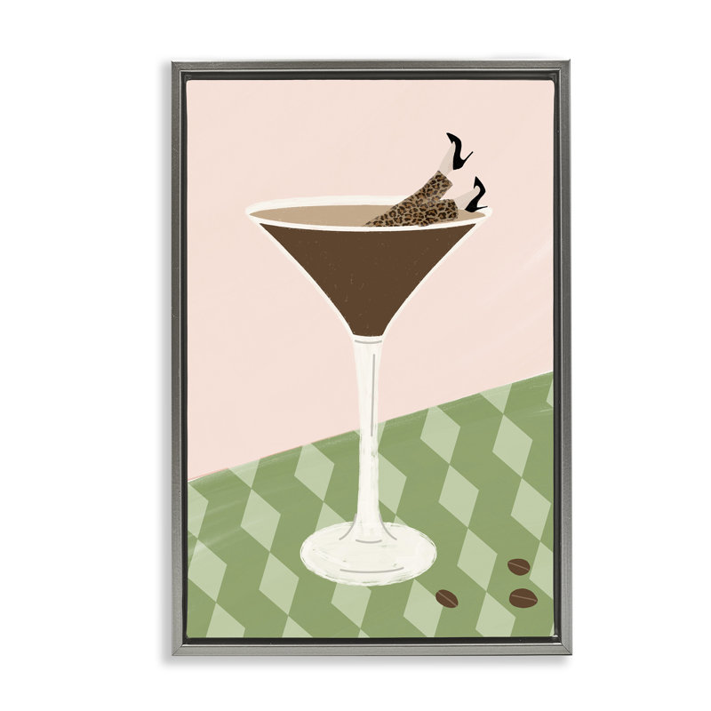 Cadre flottant Glam Martini Splash, design par Emily Navas, H 31 po x l 21 po, Cadre flottant gris lustré