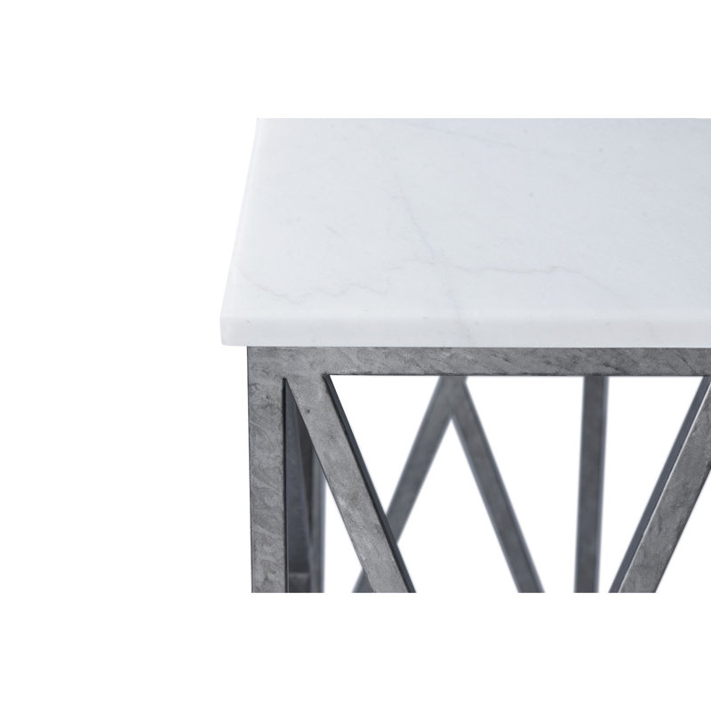 Medallion 60'' Console Table, Royal Silver, 36"H x 60"W x 15"D, Carrera Marble