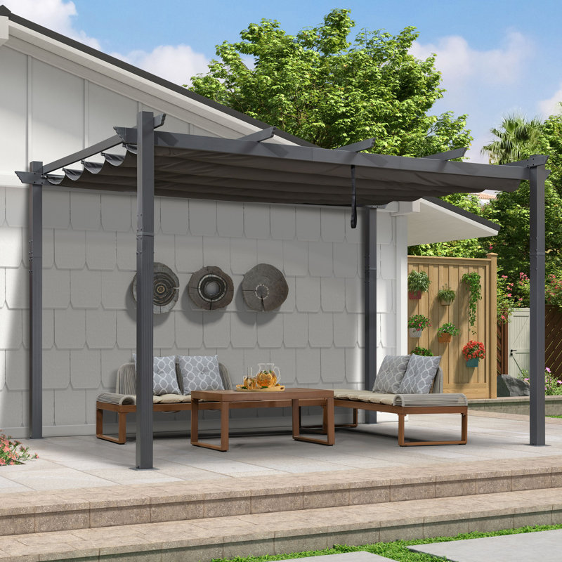Pergola en aluminium avec auvent, Kaki, H 8 pi x l 13 pi x P 11 pi
