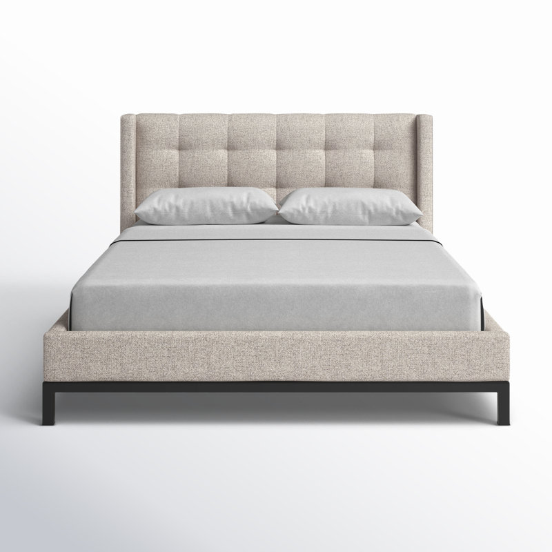 Upholstered Wingback Bed, Queen, Plushtone Linen