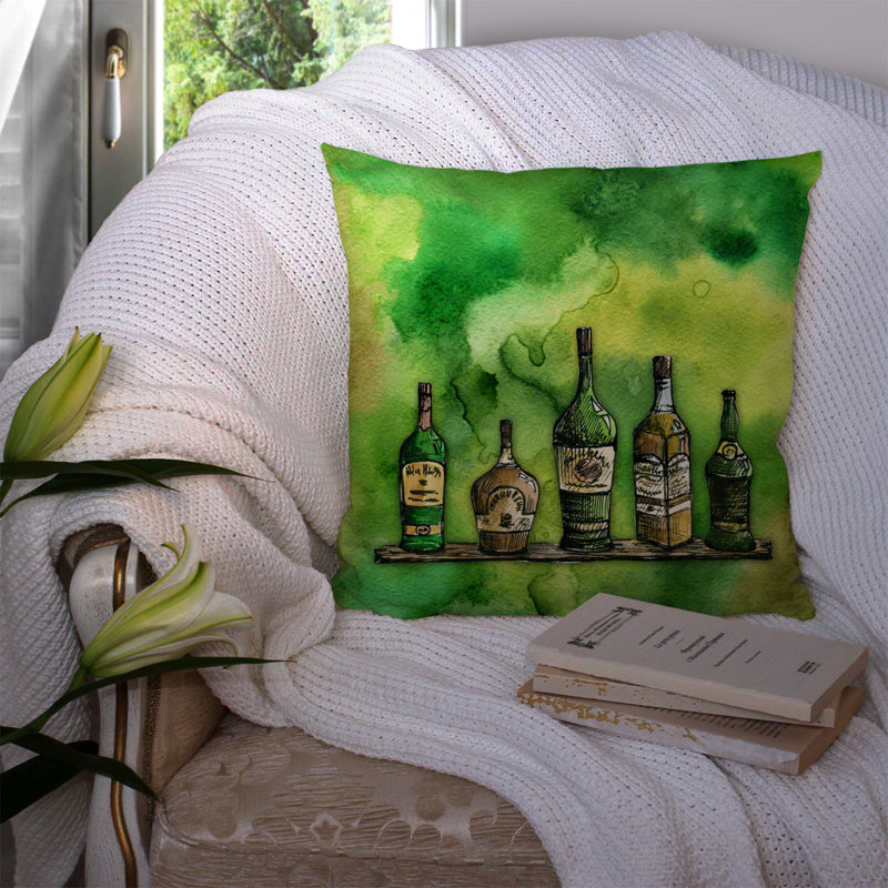 Whiskey Bottle Indoor/Outdoor Throw Pillow, 14" x 14"