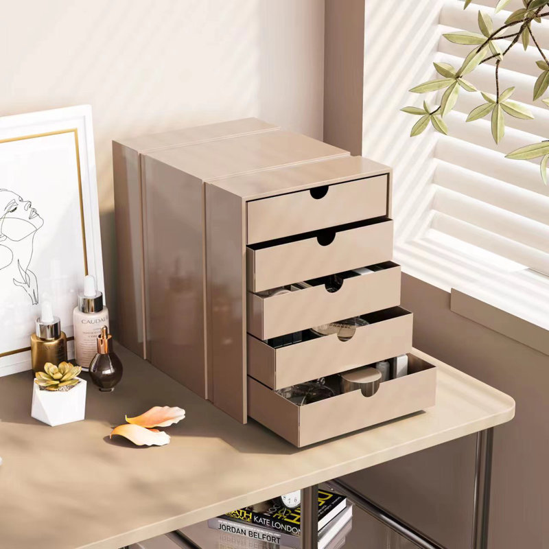File Cabinet Shelf Organizing Box Settrays 5 Drawers Closed, Milk Tea
