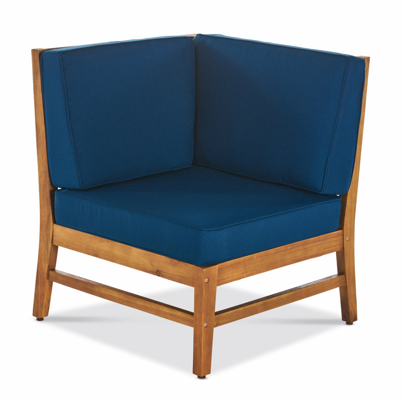 Chaise d'angle en bois d'acacia avec finition en teck et coussin pour la cour arrière, Bleu