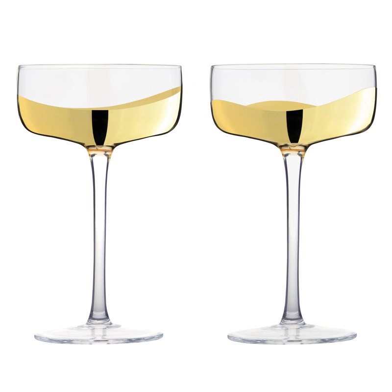 Wave Champagne Coupes, Gold/Clear