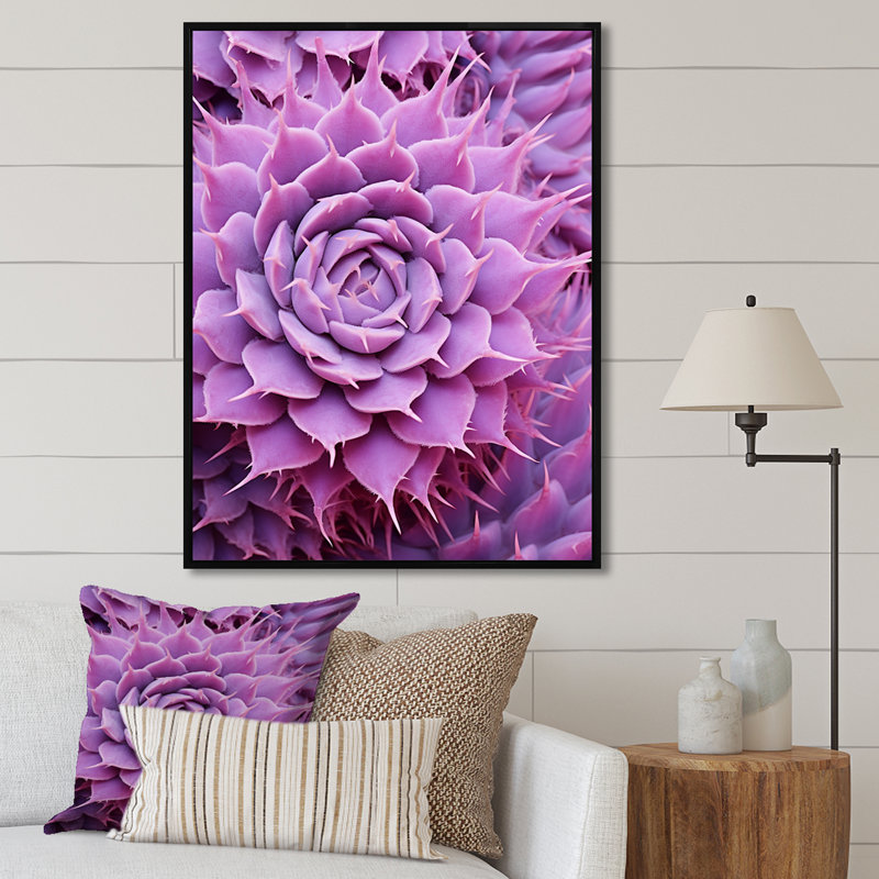 Cactus Mauve Majesty sur toile, Cadre flottant noir, H 44 po x l 34 po x P 1,5 po