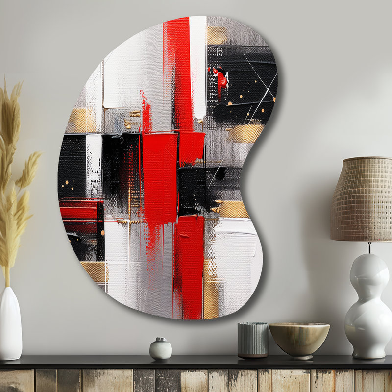 Rouge et or cubique abstrait I - forme irrégulière, décoration murale en métal cubique, reproduction de sculpture murale asymétrique en métal