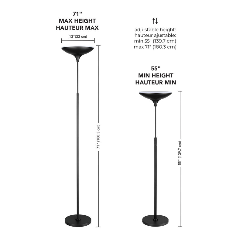 70.9'' LED Torchiere Floor Lamp, Satin Black