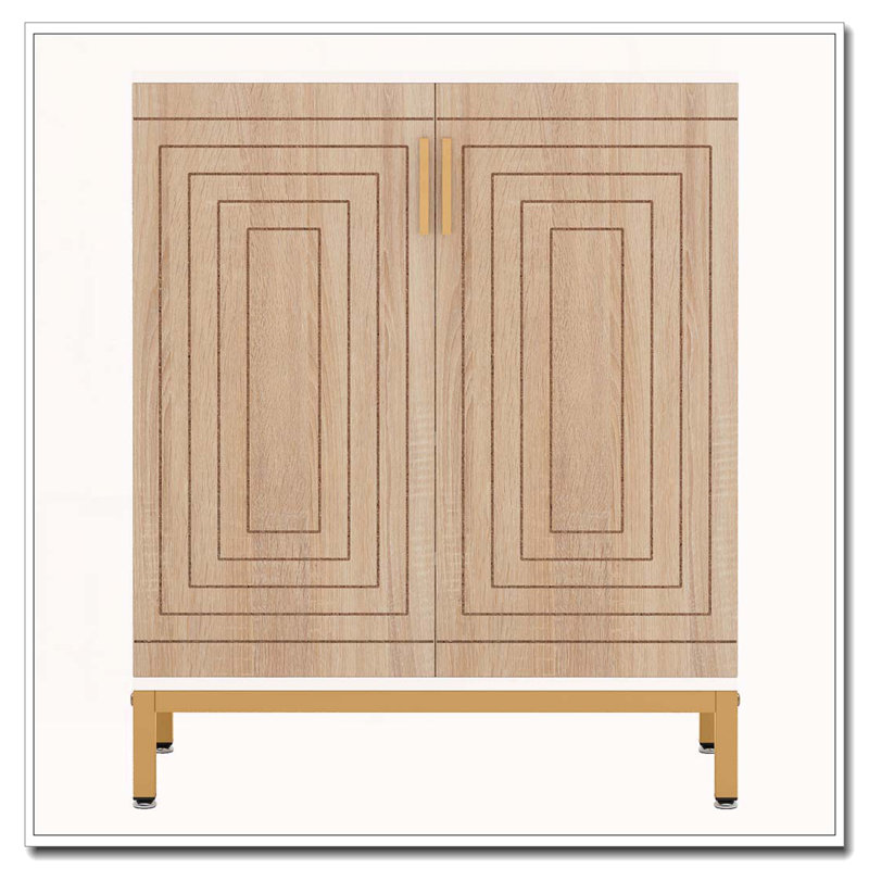 Armoire-bar 31,50 "avec 2 portes et tablettes Farmhouse, Naturel / Or