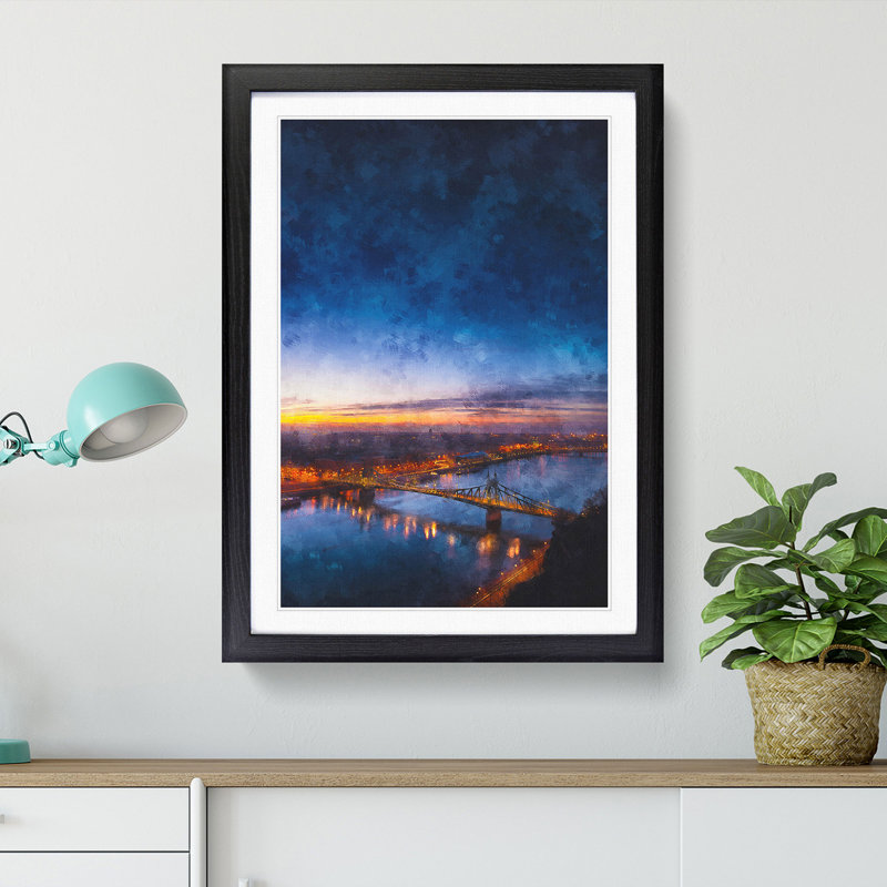Budapest Skyline in Hungary - Picture Frame Painting Print, Black Framed, 87cm H x 62cm W x 2cm D