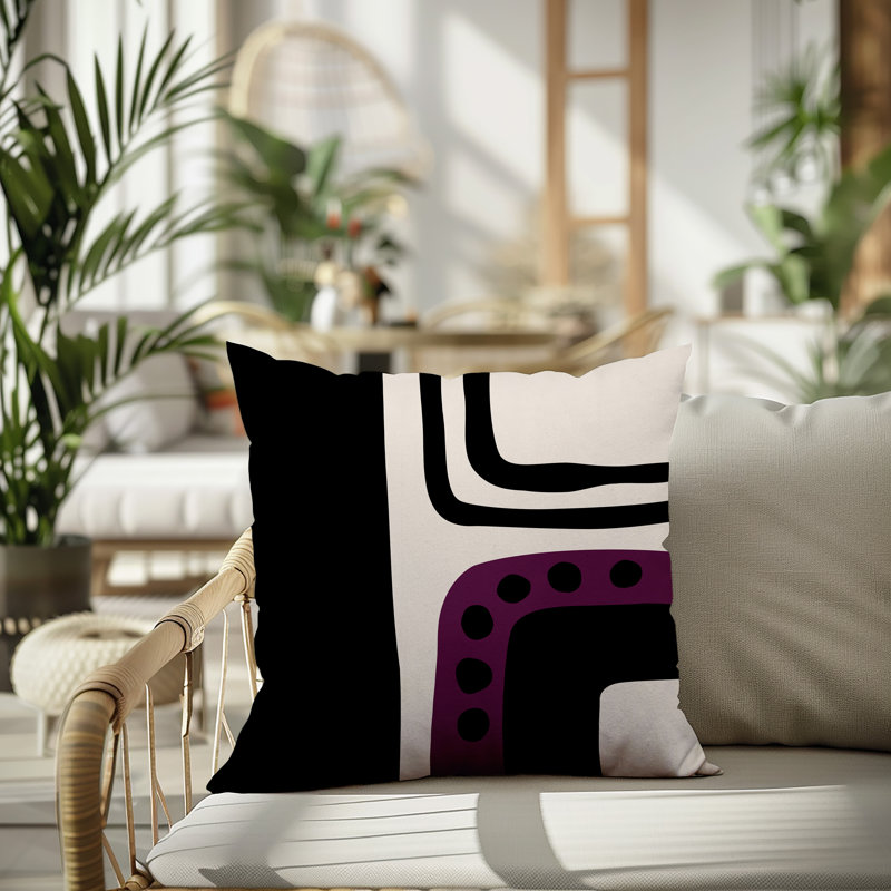 Oreiller carré réversible intérieur / extérieur Tobe Minimalist, H 15 po x l 15 po, Mauve / noir / blanc cassé