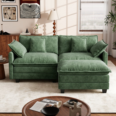 George 76.8" Modern 3 Seat Chenille L Shaped Modular Sectional Sofa With Ottoman