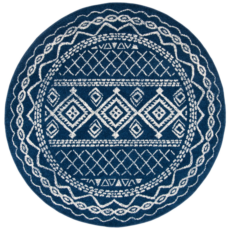 Tapis bleu marine / ivoire Cambree Southwestern, Rond 5 pi