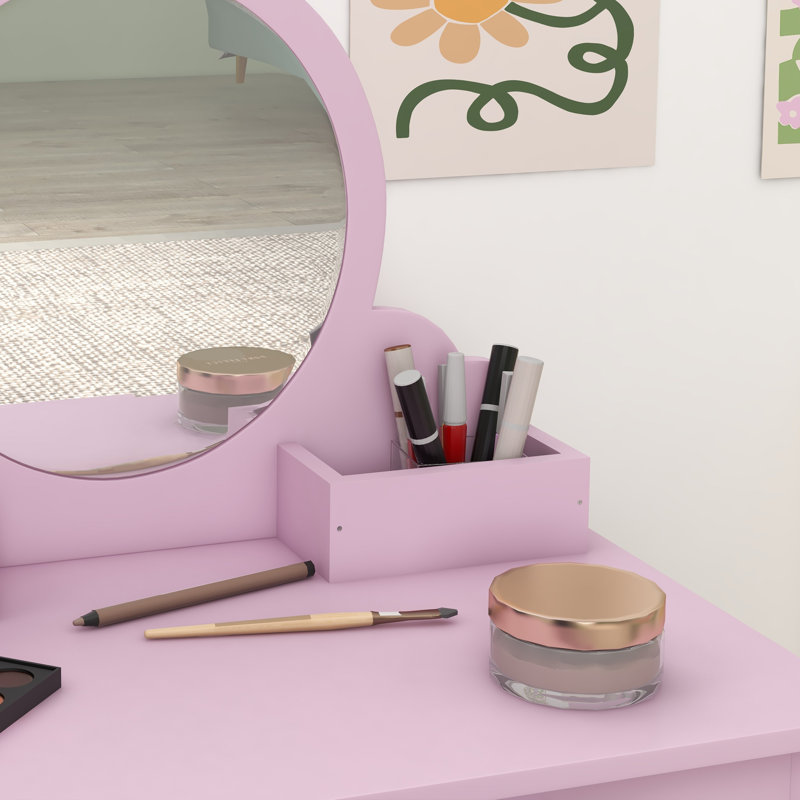 Alec Kids Dressing Table with Mirror Stool for Ages 3-6 Years Pink
