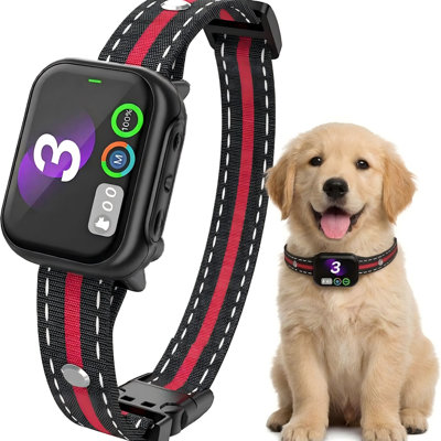 Le collier d'écorce automatique rouge rechargeable mesure le nombre d'écorce et convient aux petits, moyens ou grands chiens pesant de 8 à 150 lb; Il offre 4 modes d'entraînement, 3 niveaux de sensibilité, un bip, une vibration et un choc, avec une étanchéité IP67.