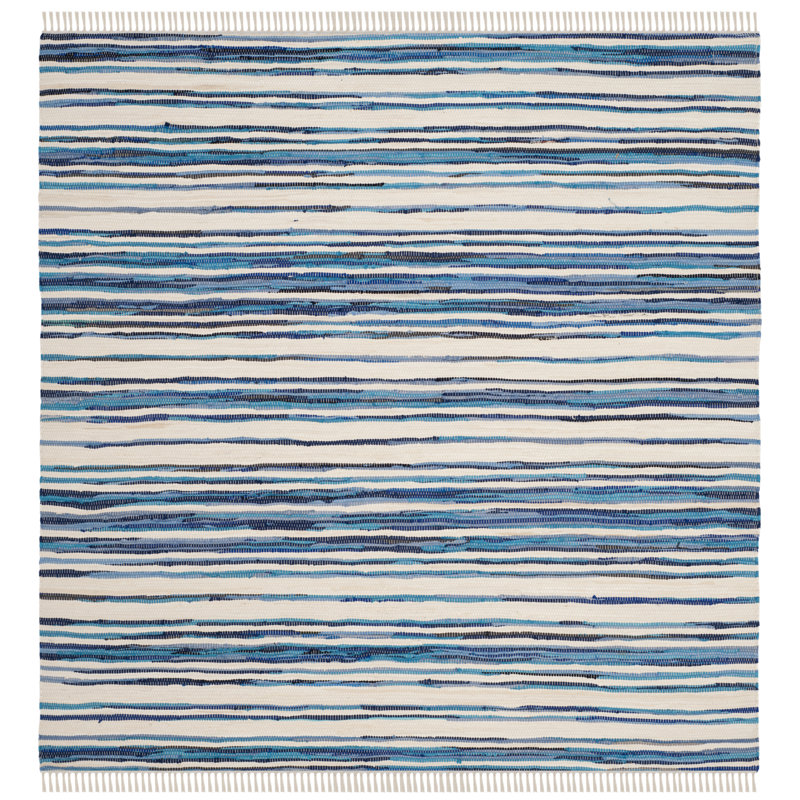 Brogun Handwoven Cotton Ivory/Blue Area Rug, Square 4'