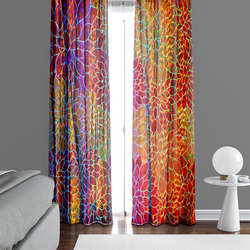 Panneaux de rideaux semi-transparents à motif floral bohémien, L 40 po x L 61 po