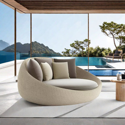 57.09'' Wide Circle Wicker Patio Daybed with Cushions