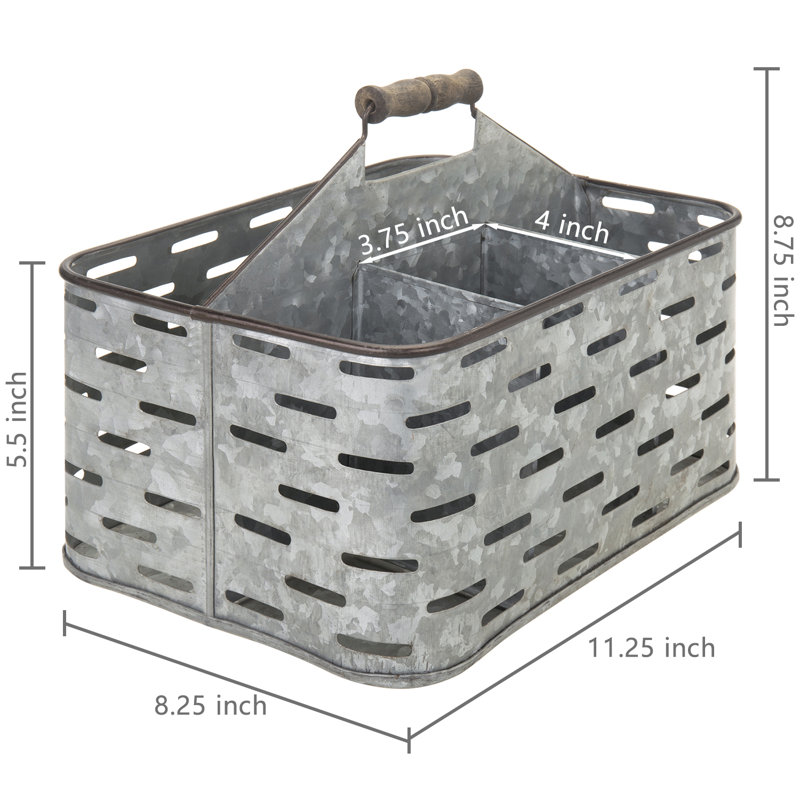 4-Slot Galvanized Metal Flatware Caddy