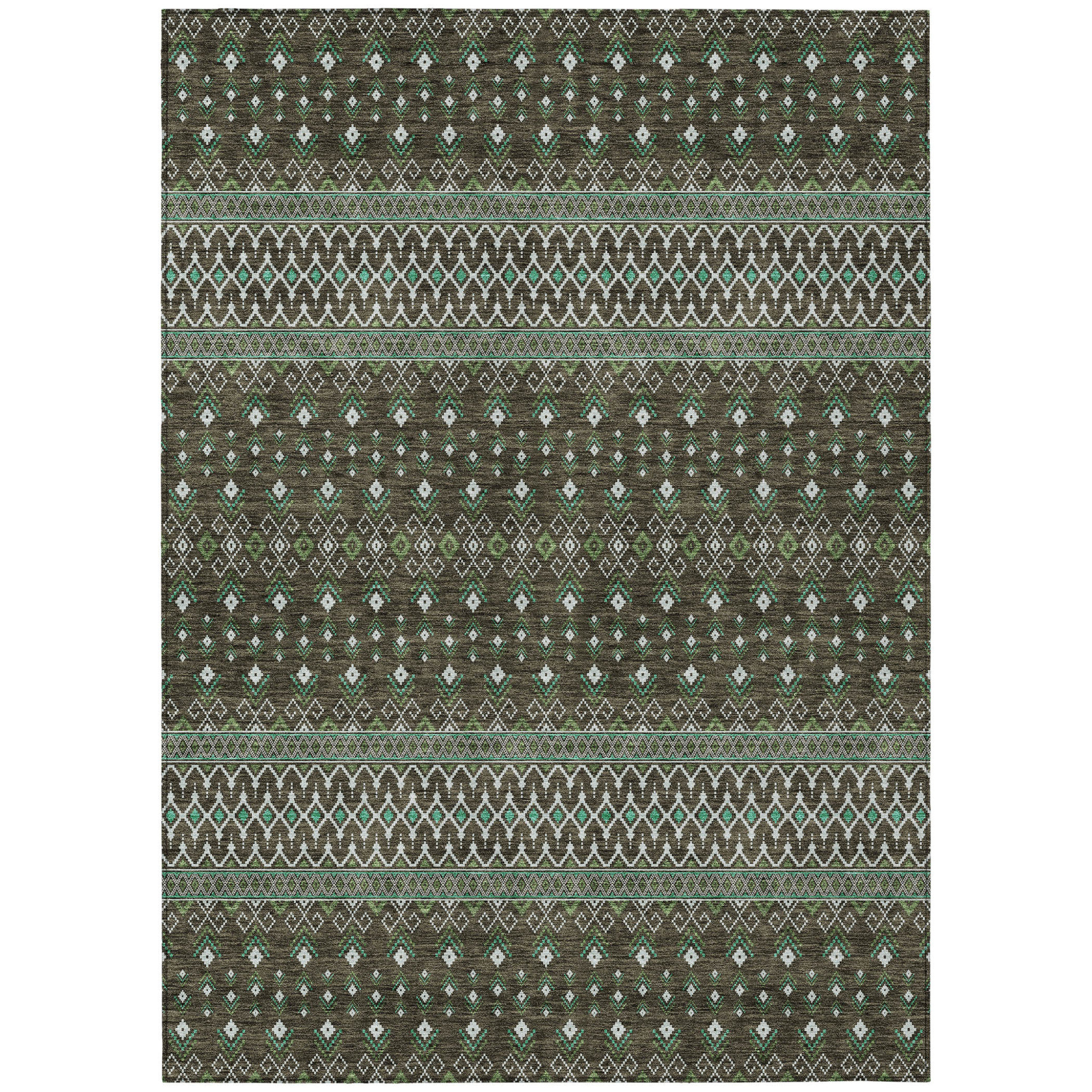 HomeRoots 10' X 14' Green And Olive Green Tribal Washable Indoor ...