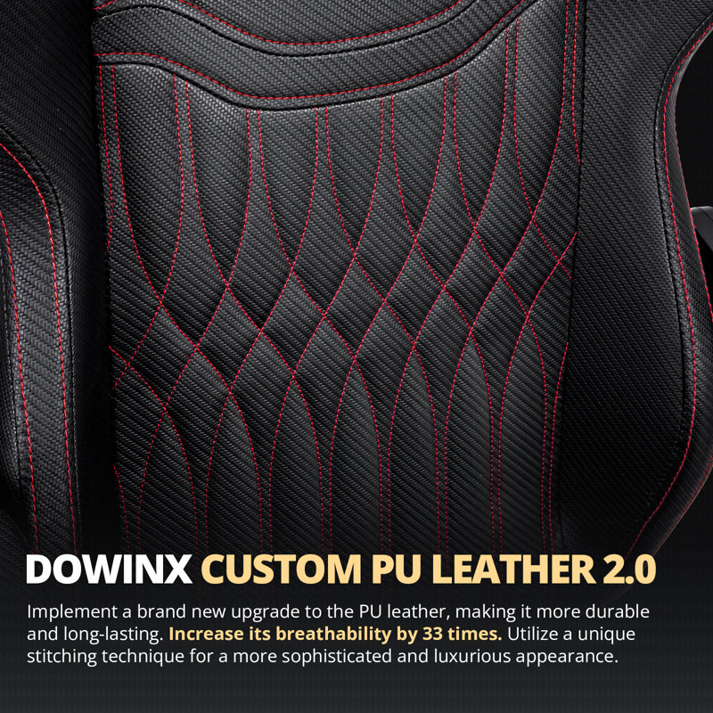 DOWINX Adjustable Reclining Ergonomic Leather Swiveling PC & Racing Game Chair with Footrest, Black