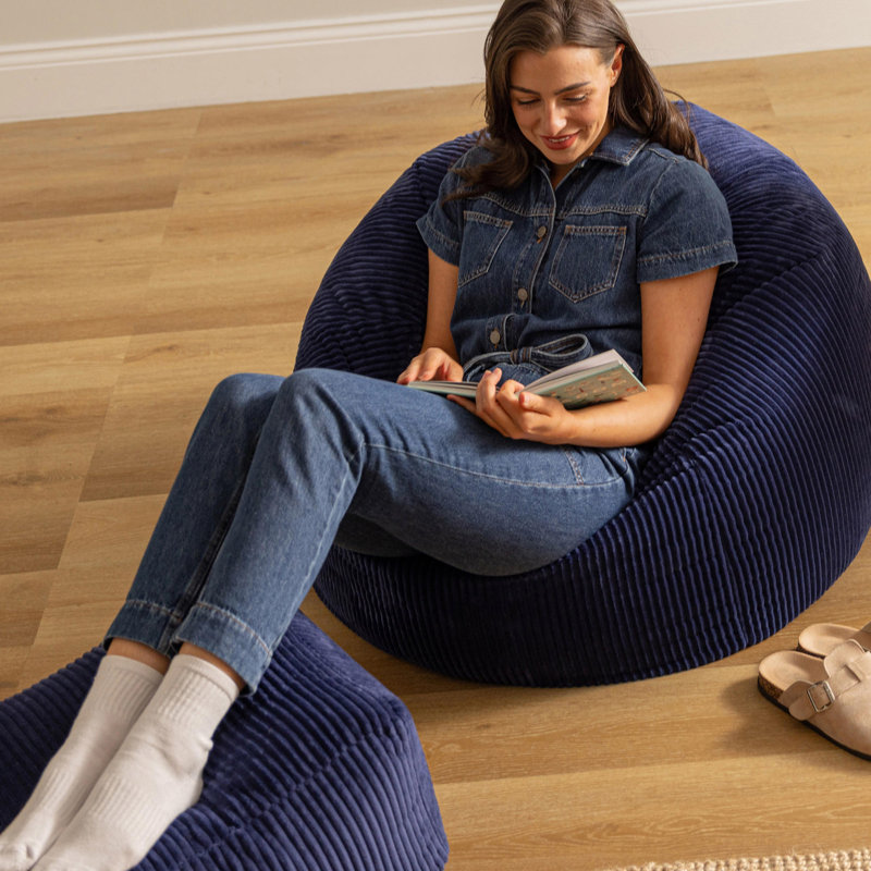 Kingston Cordurouy Bean Bag and Square Footstool, Navy
