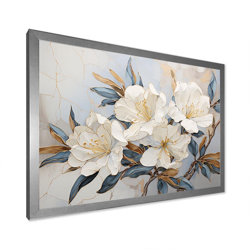 Minimalisme discret Rhododendron I, Cadre simple argenté, H 30 po x l 40 po x P 1,5 po