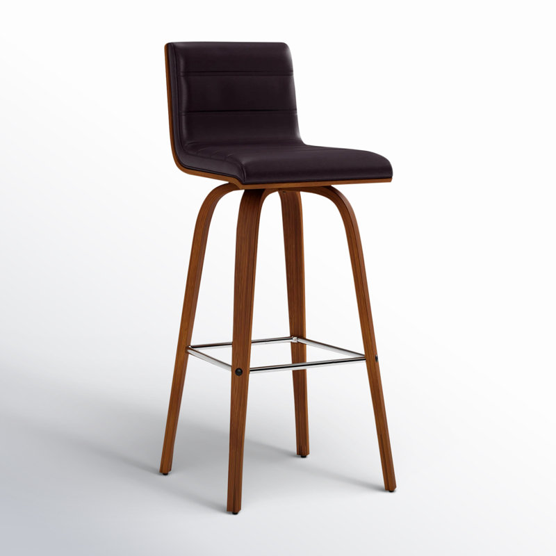 Biance Wood Swivel Bar & Counter Stool, Brown Faux Leather, Bar Stool (30" Seat Height), Walnut