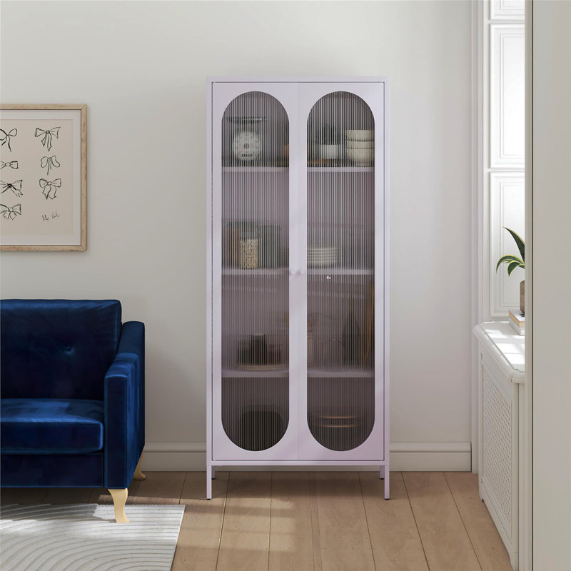 Grande armoire d'appoint à 2 portes avec verre cannelé Luna