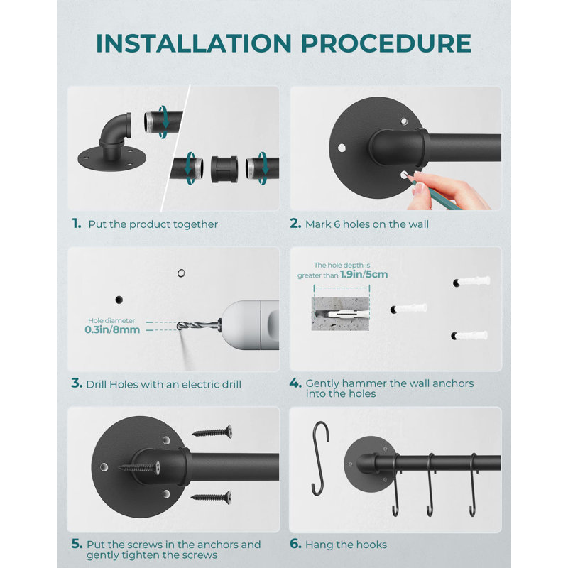 Metal Straight Wall Mounted Pot Rack