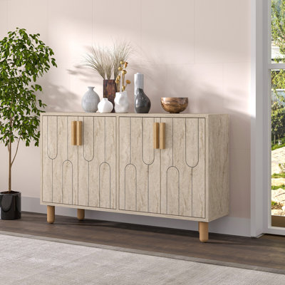 Console moderne, finition travertin, 47,2 po x 29,0 po x 11,6 po | 100% panneau de particules enduit de mélamine, épaisseur: 0,7 pouce | Conception géométrique élégante, parfaite pour les vestibules et les salons, durable et élégante