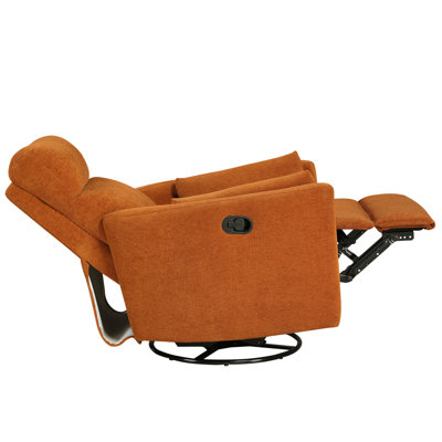 Luxurious Comfort Rotating Recliner Chair Orange Microfiber Upholstered Living Room Furniture 1pc Glider Reclining Motion