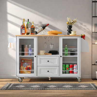 Kitchen Island  With Dropleaf Top, Towel Rack, Spice Rack, 2 Drawers And 2-door Cabinet