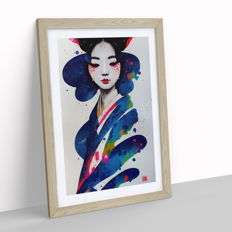 Painted Geisha No.2 - Single Picture Frame Painting, 64cm H x 46cm W x 2cm D, Oak Framed