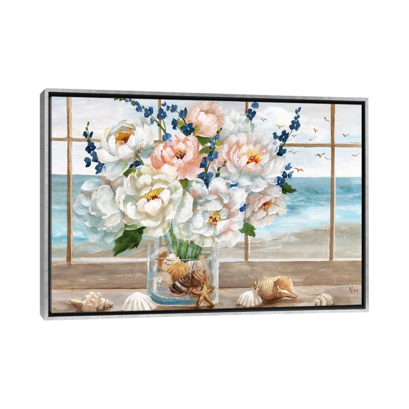 «Coastal Window» par Nan - reproduction, H 40 po x l 60 po x 1,5 po, Encadrement argenté