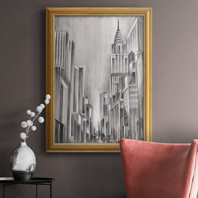 Art déco, paysage urbain I, toile encadrée de qualité supérieure - prête à être accrochée