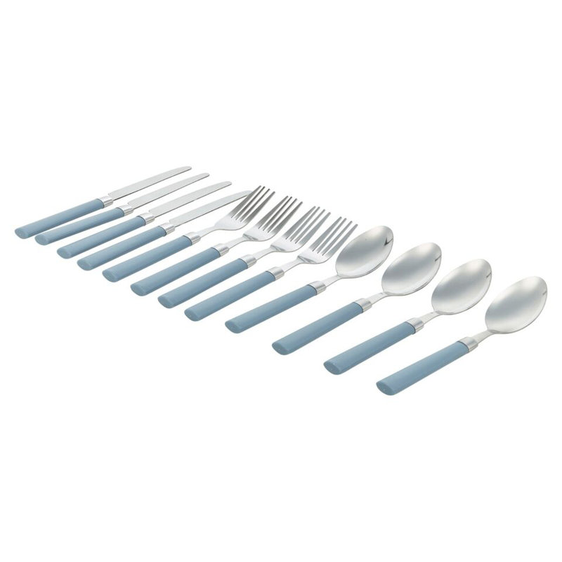 12 Pcs Stainless Steel Cutlery Set  Forks Spoons In Holder, Blue