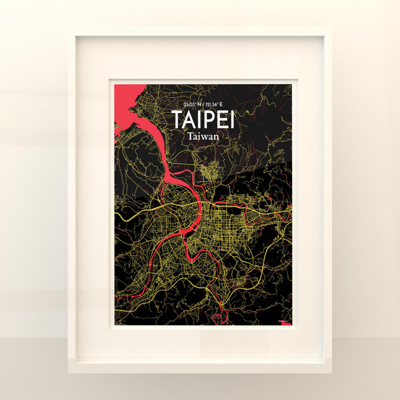 Taipei City Map In Contrast - No Frame Print, 20cm H x 16cm W x 0.05cm D